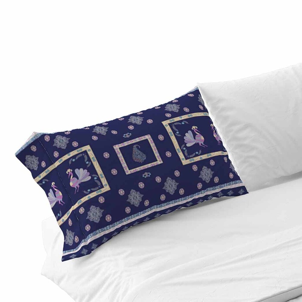 Wildflower Peacock Pillow Case 30x20 in Indigo  Purple  Yellow