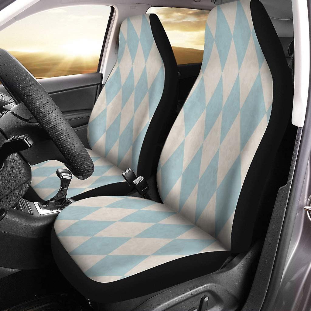 Set Of 2 Car Seat Covers Blue White Rhombus Universal Auto Front Seats Protector Fits For Car，suv Sedan，truck