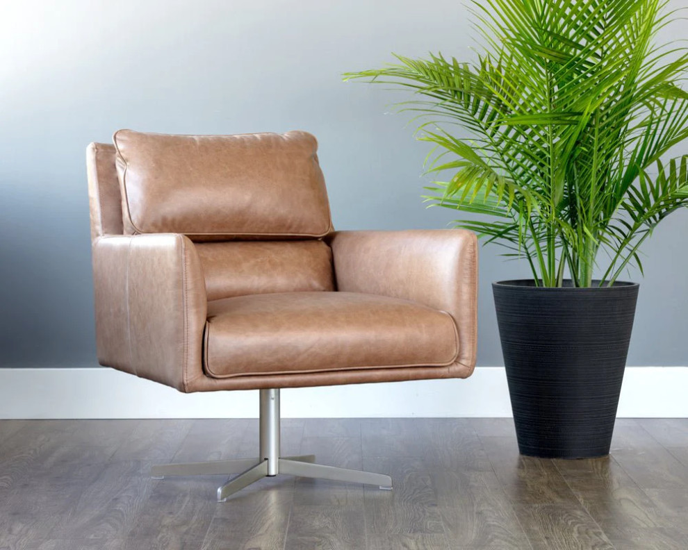 Elton Swivel Lounge Chair  Marseille Camel Leather   Contemporary   Indoor Chaise Lounge Chairs   by Virgil Stanis Design  Houzz