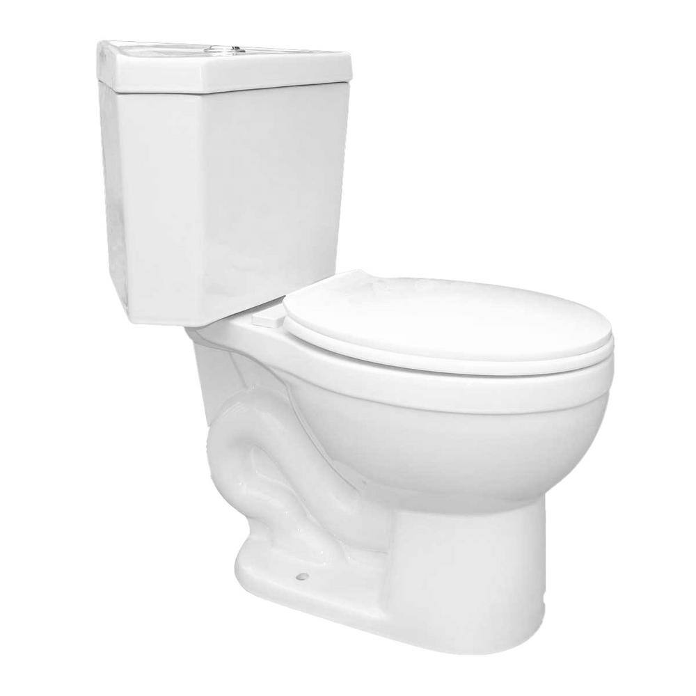 RENOVATORS SUPPLY MANUFACTURING Troyt Corner 2-Piece 0.8 GPF1.6 GPF WaterSense Dual Flush Round Toilet in White with Slow Close Seat 17668