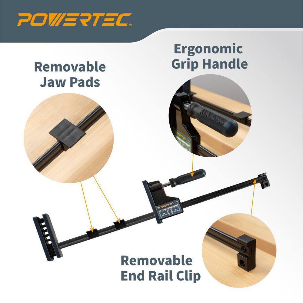 POWERTEC 40 in. Woodworking Parallel Clamps Jaw Bar Clamp Spreader Tool Set (8-Pack) 71602-P4