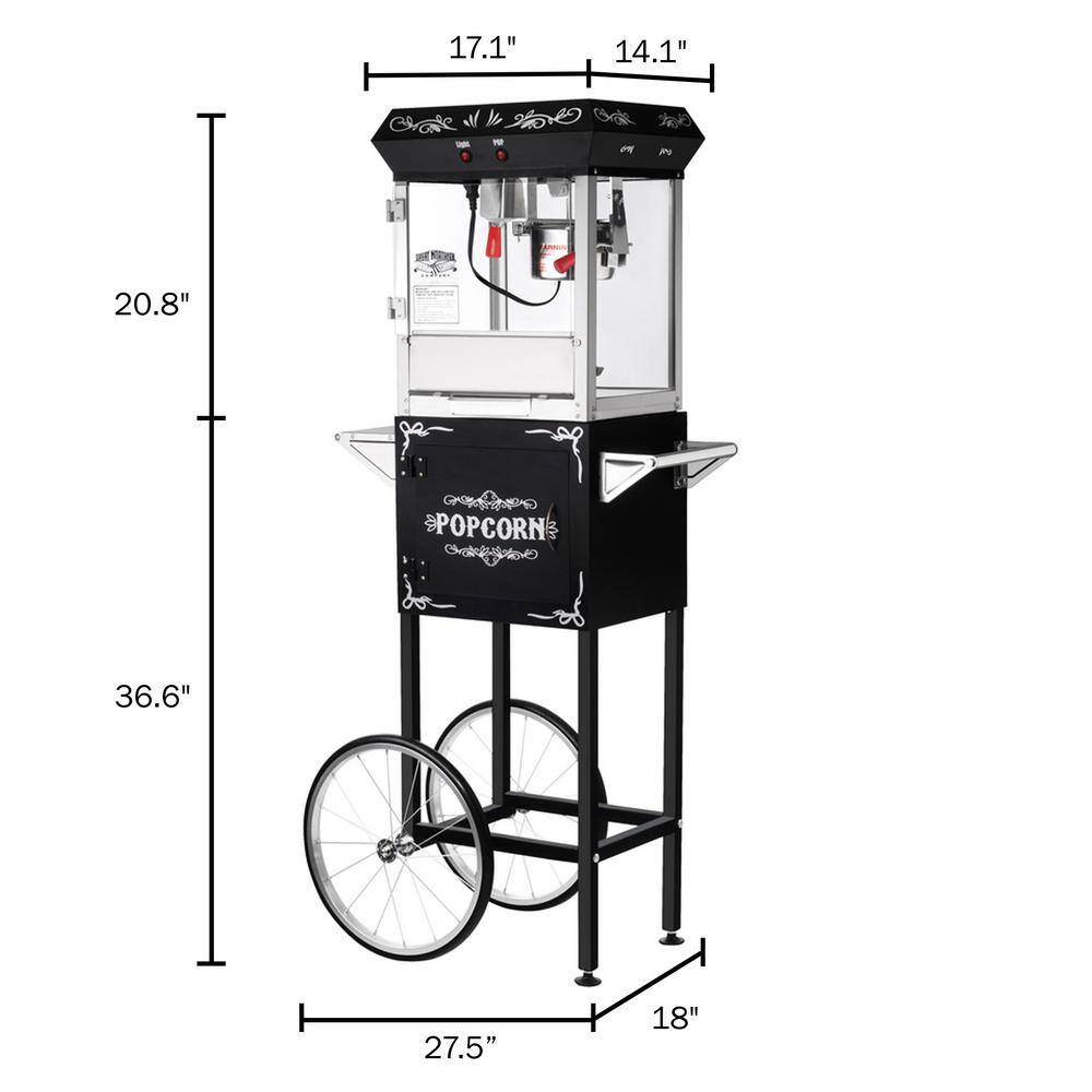 GREAT NORTHERN Foundation Popcorn Machine with Cart- Popper Makes 2 Gallons- 6-Ounce Kettle Old Maids Drawer Warming Tray  Scoop 661924EPN