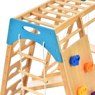 Tatayosi 8-in-1 Slide Playset Toddlers Wooden Climber with Rope Wall Climb Monkey Bars and Swing for Kids J-J-WF297448AAK