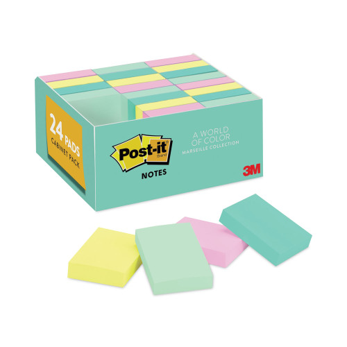 Post-it Original Pads in Marseille Colors， Value Pack， 1 3/8 x 1 7/8， 100-Sheet， 24/Pack (65324APVAD)