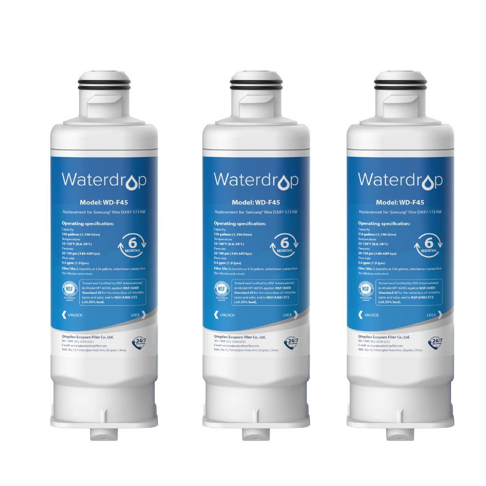 Waterdrop WD-DA97-17376B Replacement for  HAF-QINEXP DA97-08006C WD-F45 Refrigerator Water Filter (3-Pack) B-WD-F45-3