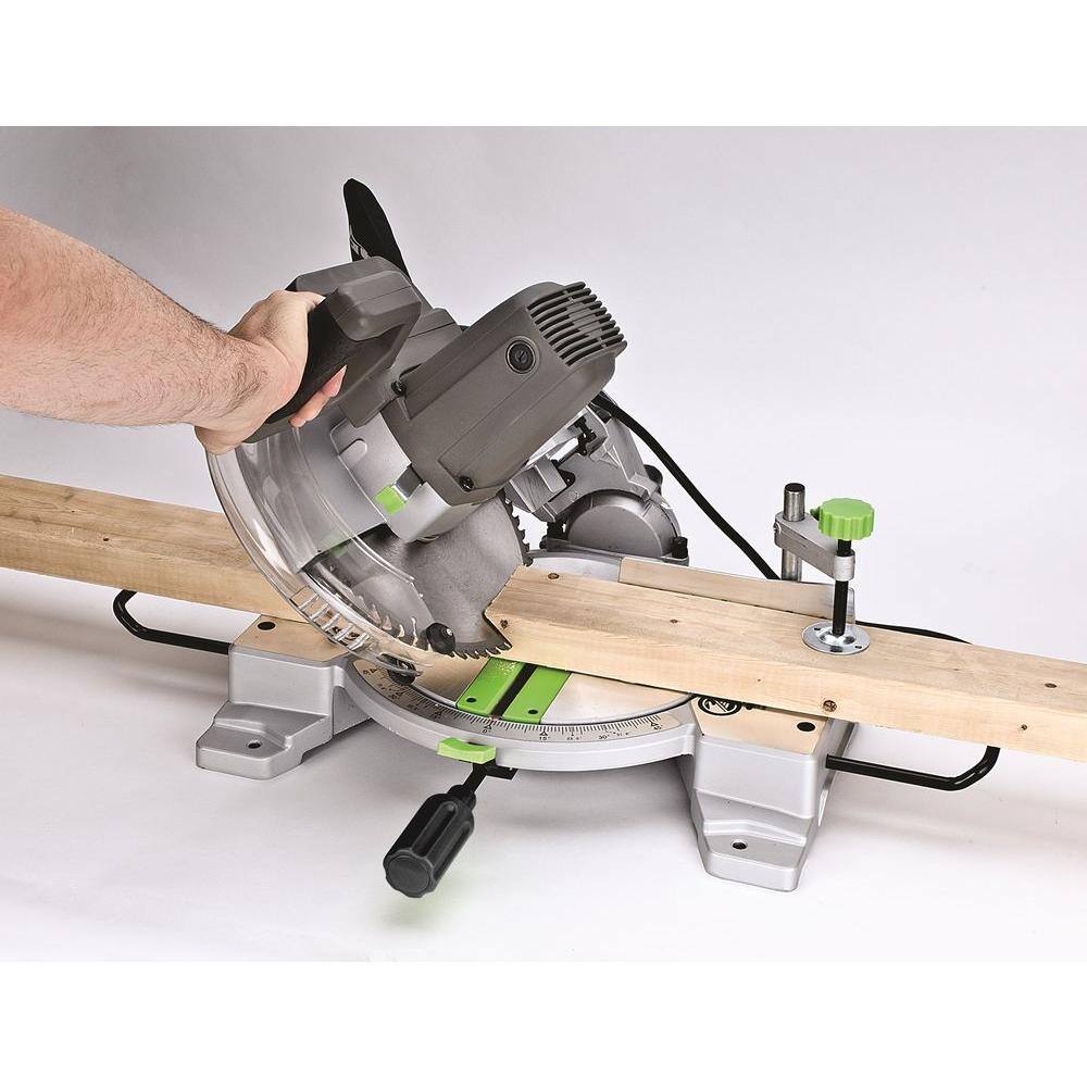 Genesis 15 Amp 10 in. Compound Miter Saw with Laser Guide 9 Positive Stops Clamp Dust Bag 2 Wings and Blade GMS1015LC