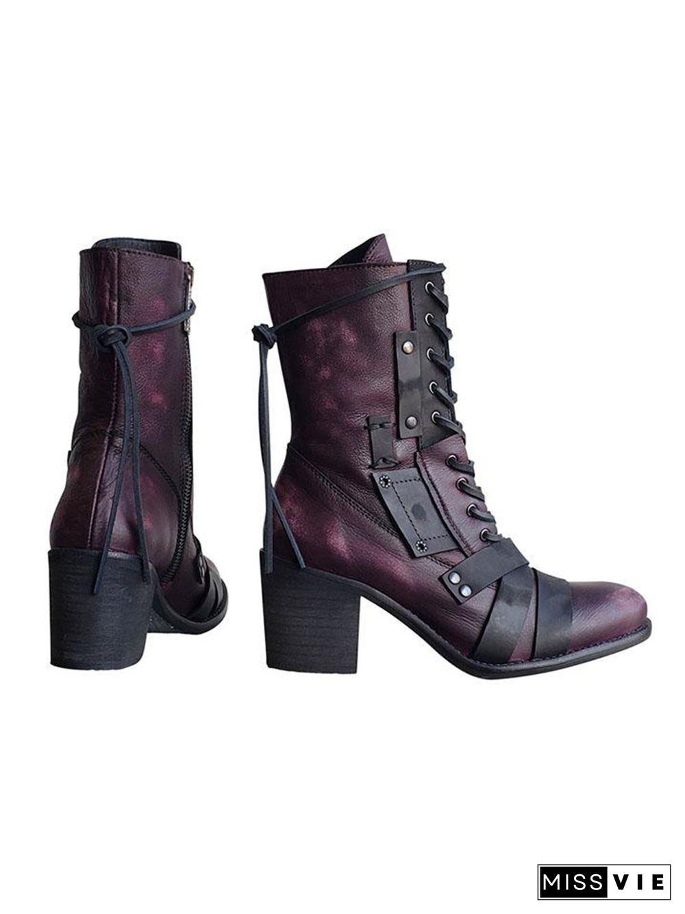 Women's Retro Comfy Chunky-heel Lace-up Riding Riding Boots