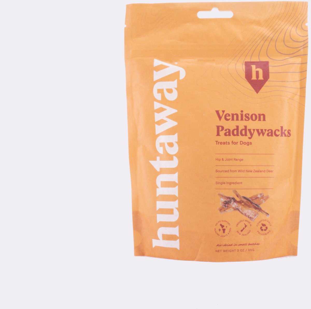 Huntaway Venison Paddywacks Dog Treats， 3-oz bag