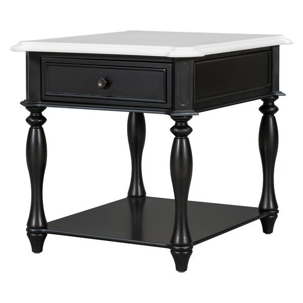 Classical Wooden End Table with 1 Drawer and 1 Open Shelf，Metal Handles