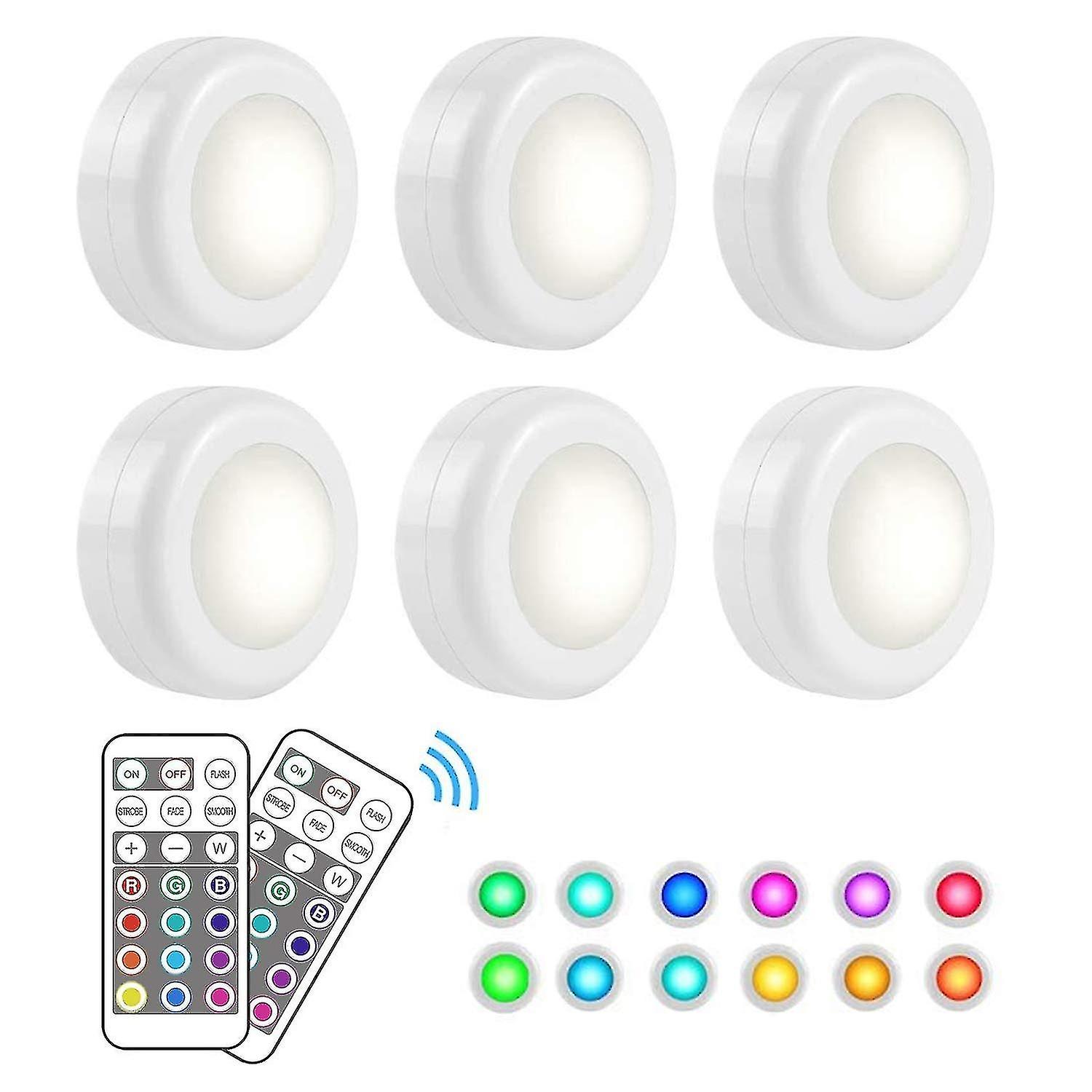 6pcs Under Cabinet Lights，wireless Led Puck Lights 16 Colors And 2700k Dimmable，closet Lights Batter