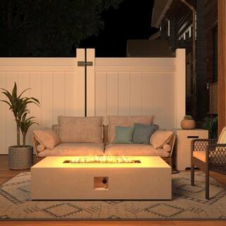 UPHA 56 in. x 28 in. Rectangle Concrete Propane Outdoor Fire Pit in Beige HD-56MGO-BR