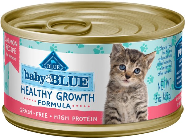 Blue Buffalo Baby Blue Healthy Growth Formula Grain-Free High Protein Salmon Recipe Kitten Wet Food， 3-oz cans， case of 24