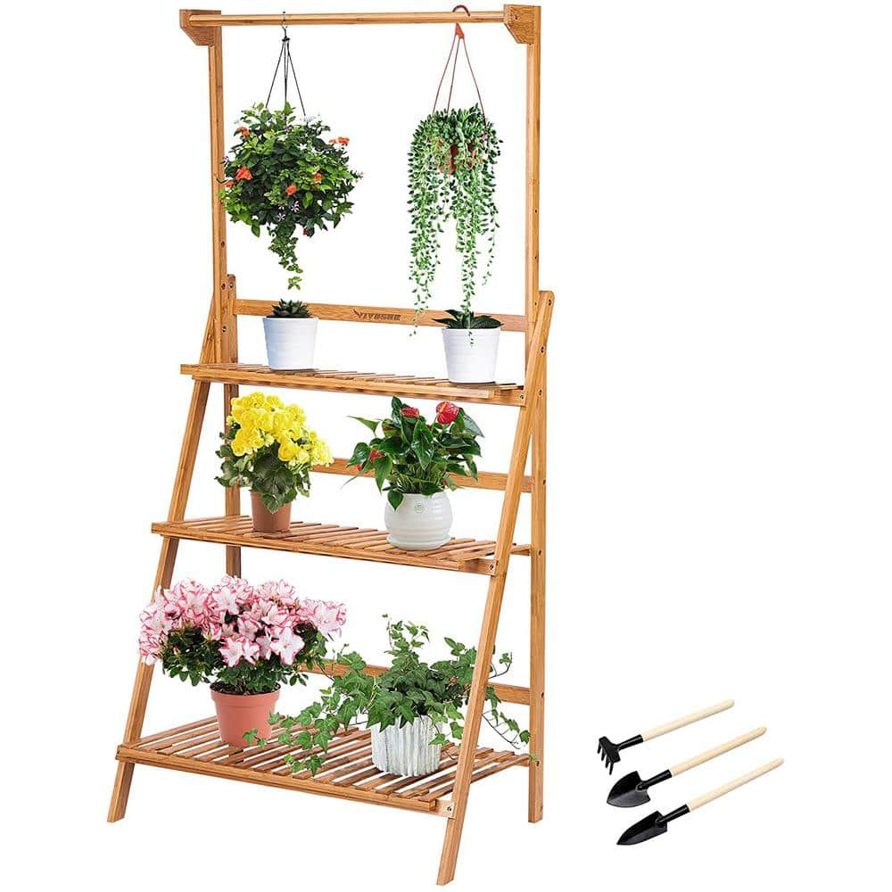 VIVOSUN 3-Tier Bamboo Wood Hanging Rack Foldable Planter Stand X002AJZPV9