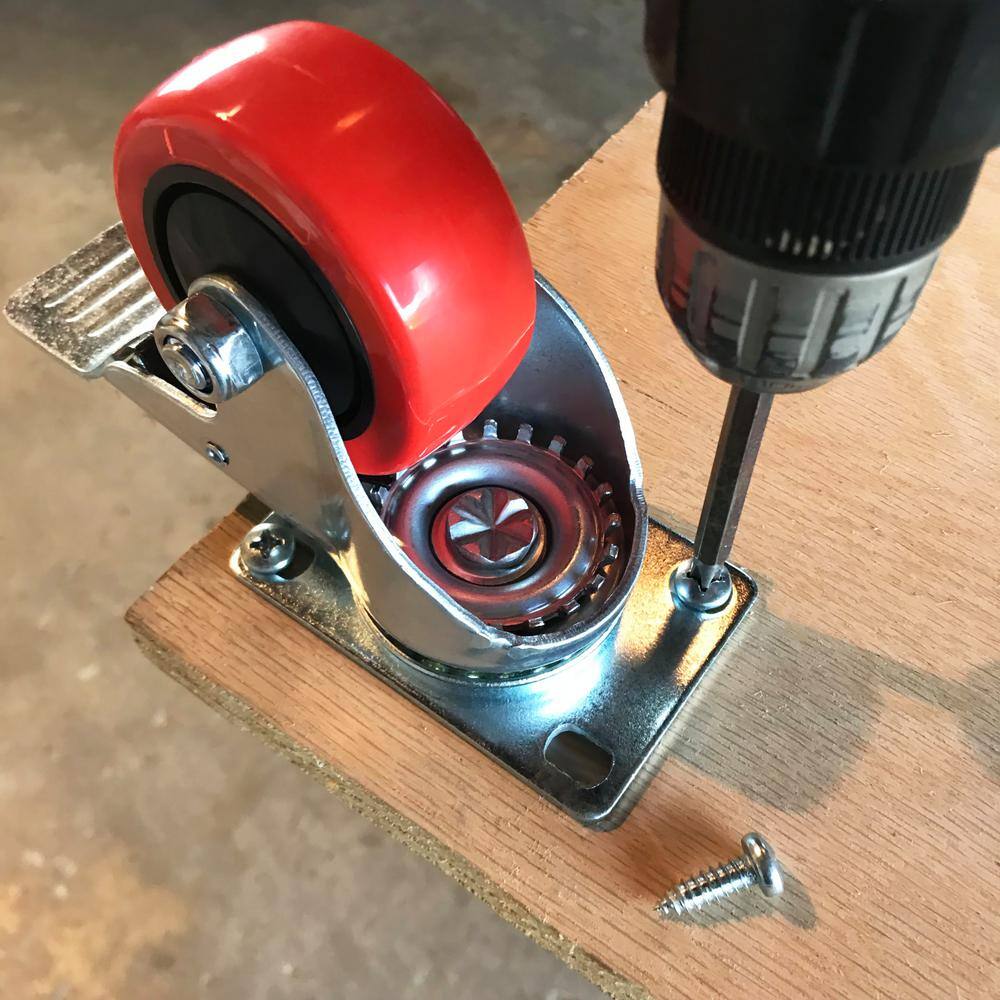 Everbilt 3 in. Red Polyurethane and Steel Swivel Plate Caster with Locking Brake and 175 lb. Load Rating 4120545EB