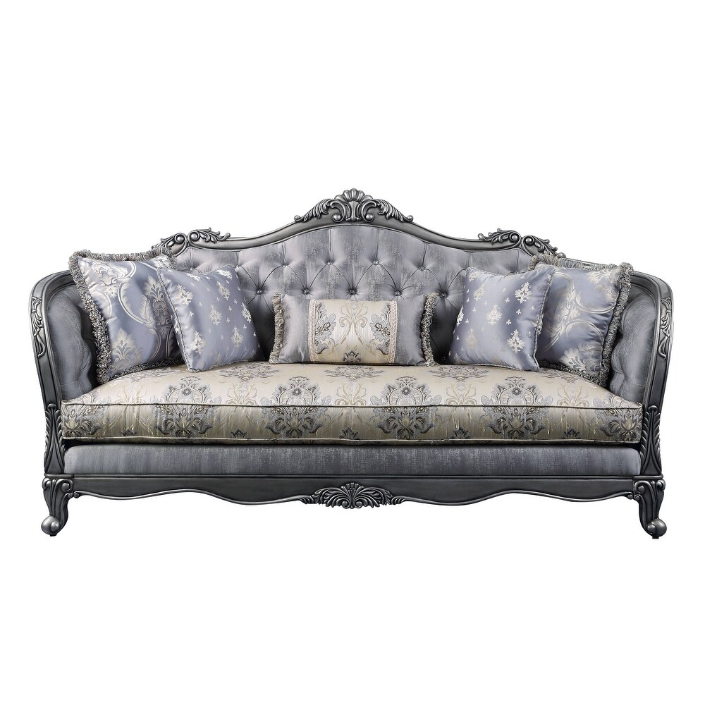 ACME Ariadne Sofa with 5 Pillows in Fabric   Platinum