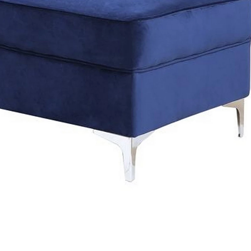 Ottoman with Cushioned Seat and Angled Metal Feet， Blue