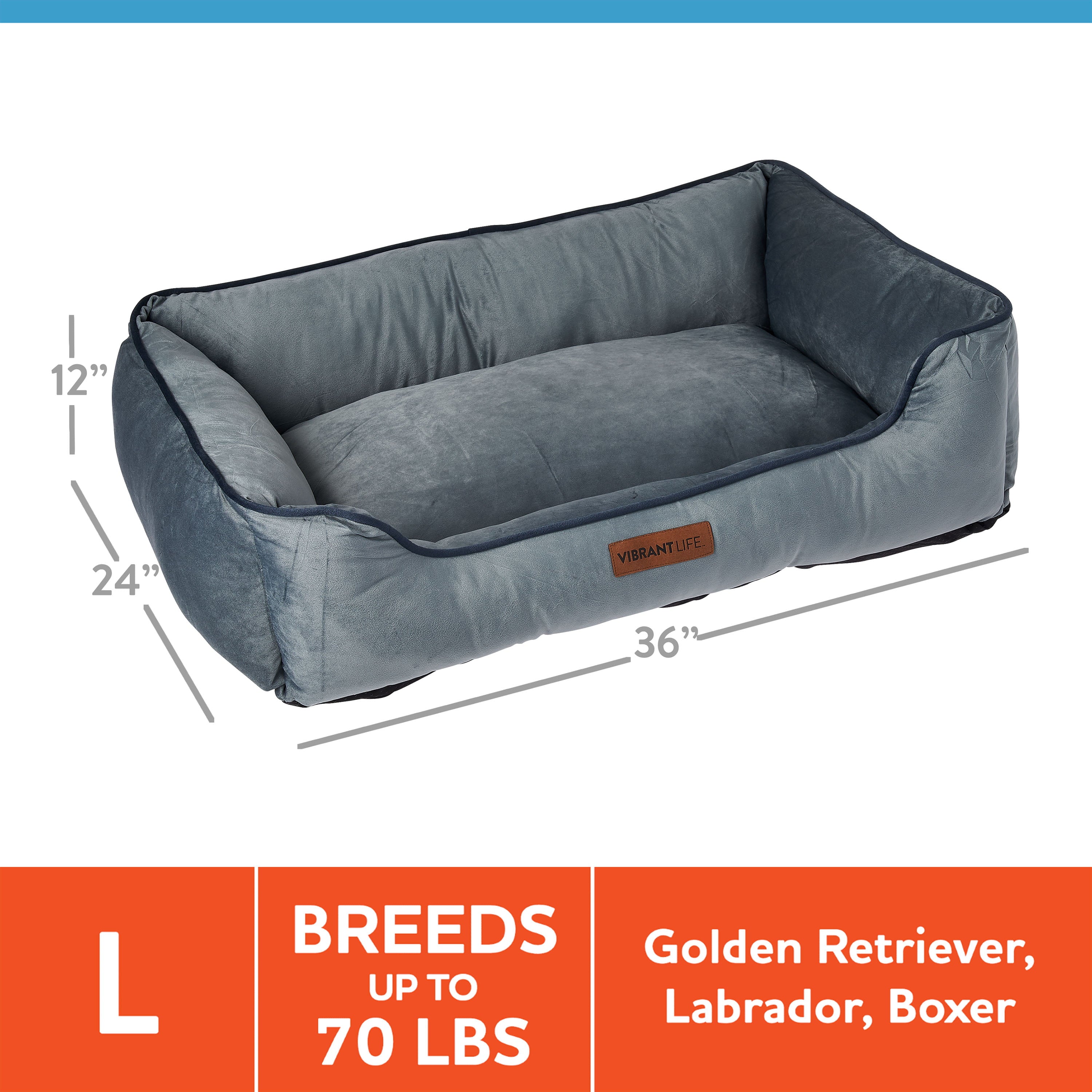 Vibrant Life Large Faux Velvet Box Dog Bed， Gray