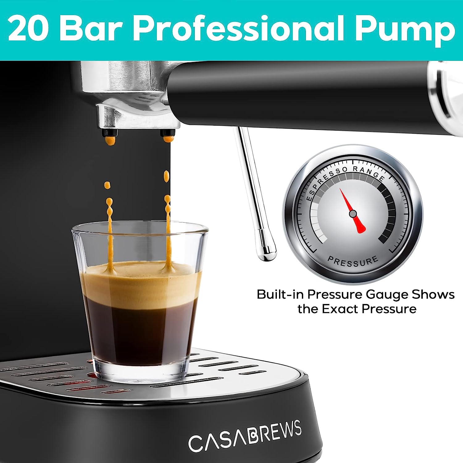 Machine 20 Bar, Professional Espresso Maker with Milk Frother Steam Wand, Compact Espresso Coffee Machine with 34oz Removable Water Tank for Cappuccino, Latte, Gift for Dad or Mom