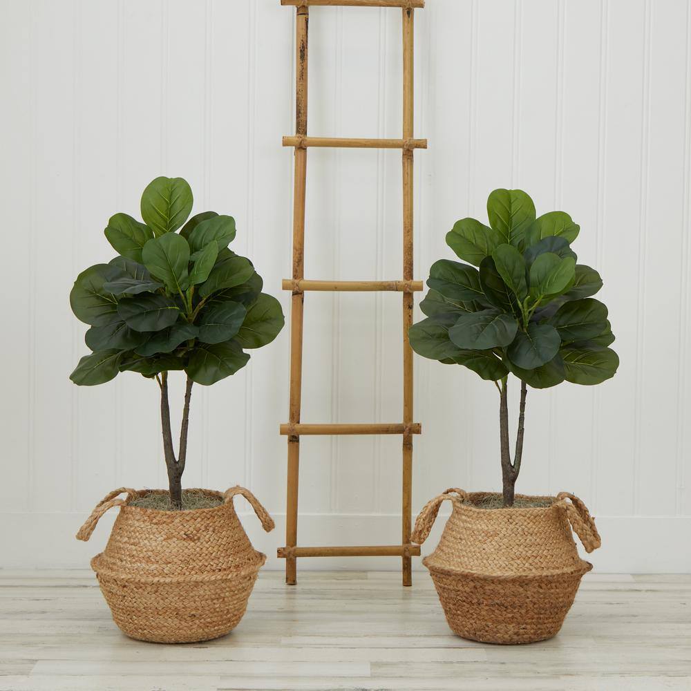 Nearly Natural 3 ft. Artificial Fiddle Leaf Fig Tree with Handmade Cotton and Jute Woven Planter DIY Kit (Set of 2) P1908-S2-NT