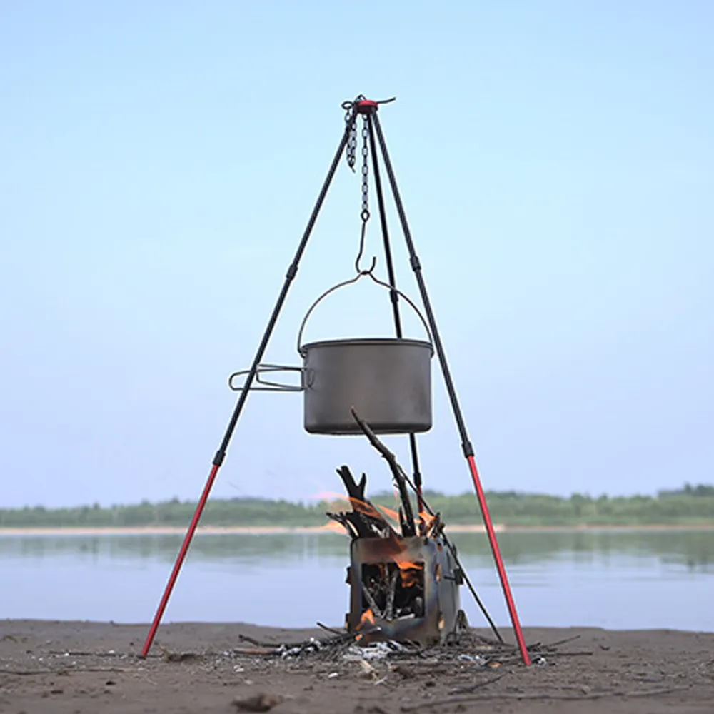 Outdoor Camping Tripod Cookware Cooking BBQ Grill Campfire Pot Tool Fire Hanging Rack Triangle Stand For Hiking Travel