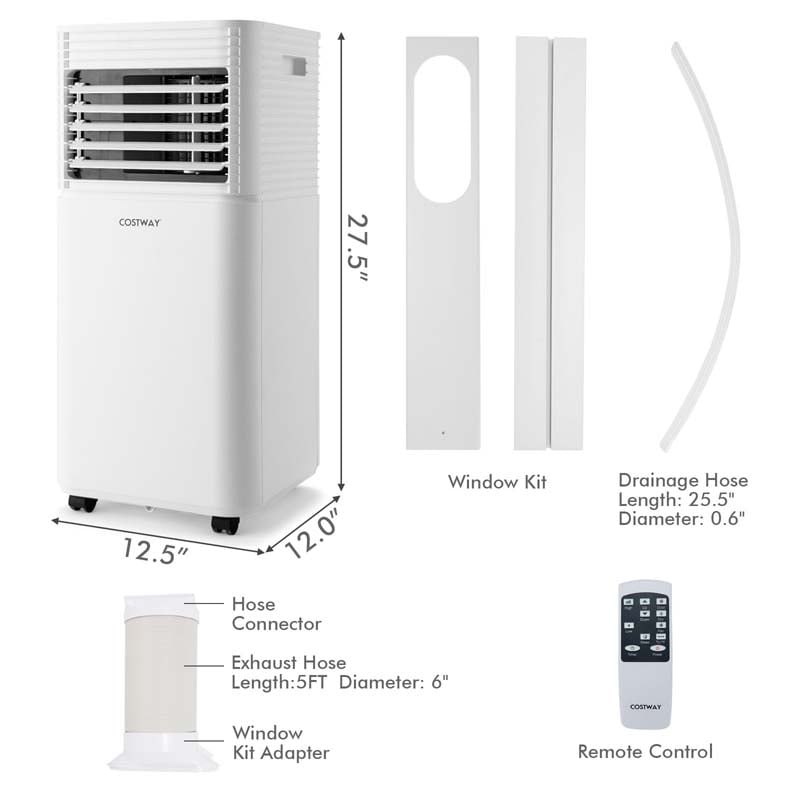 8000 BTU 3-in-1 Portable Air Conditioner Air Cooler Fan Dehumidifier with 4 Modes & 2 Speeds, Remote Control