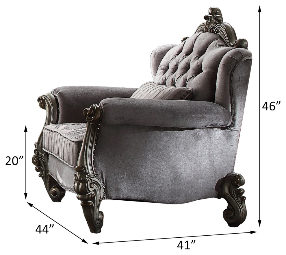 Versailles Chair With 1 Pillows  Velvet and Antique Platinum   Victorian   Armchairs And Accent Chairs   by GwG Outlet  Houzz