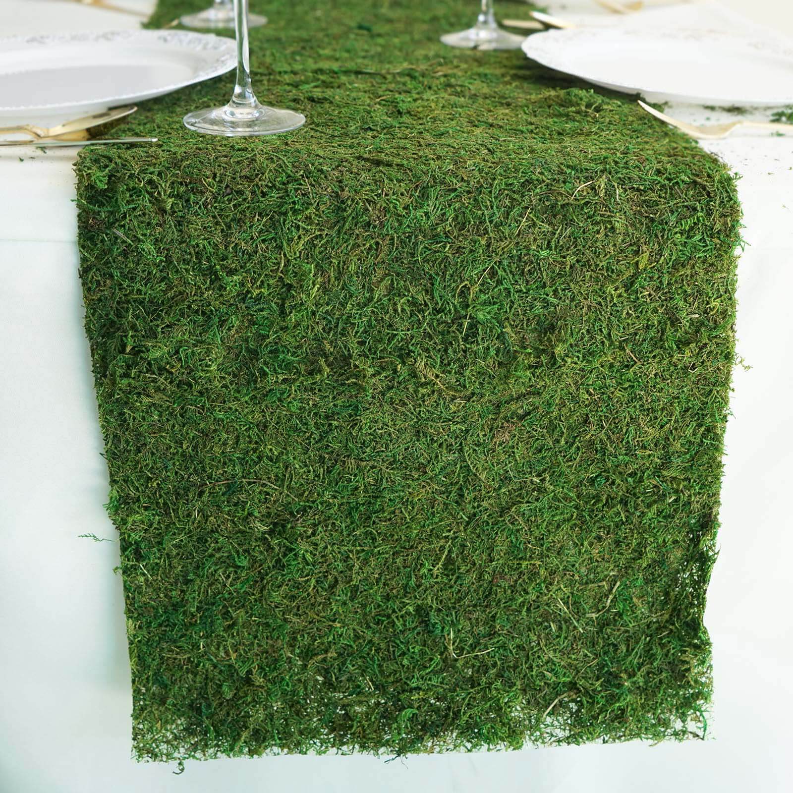 Green Natural Preserved Moss Table Runner With Fishnet Grid 14