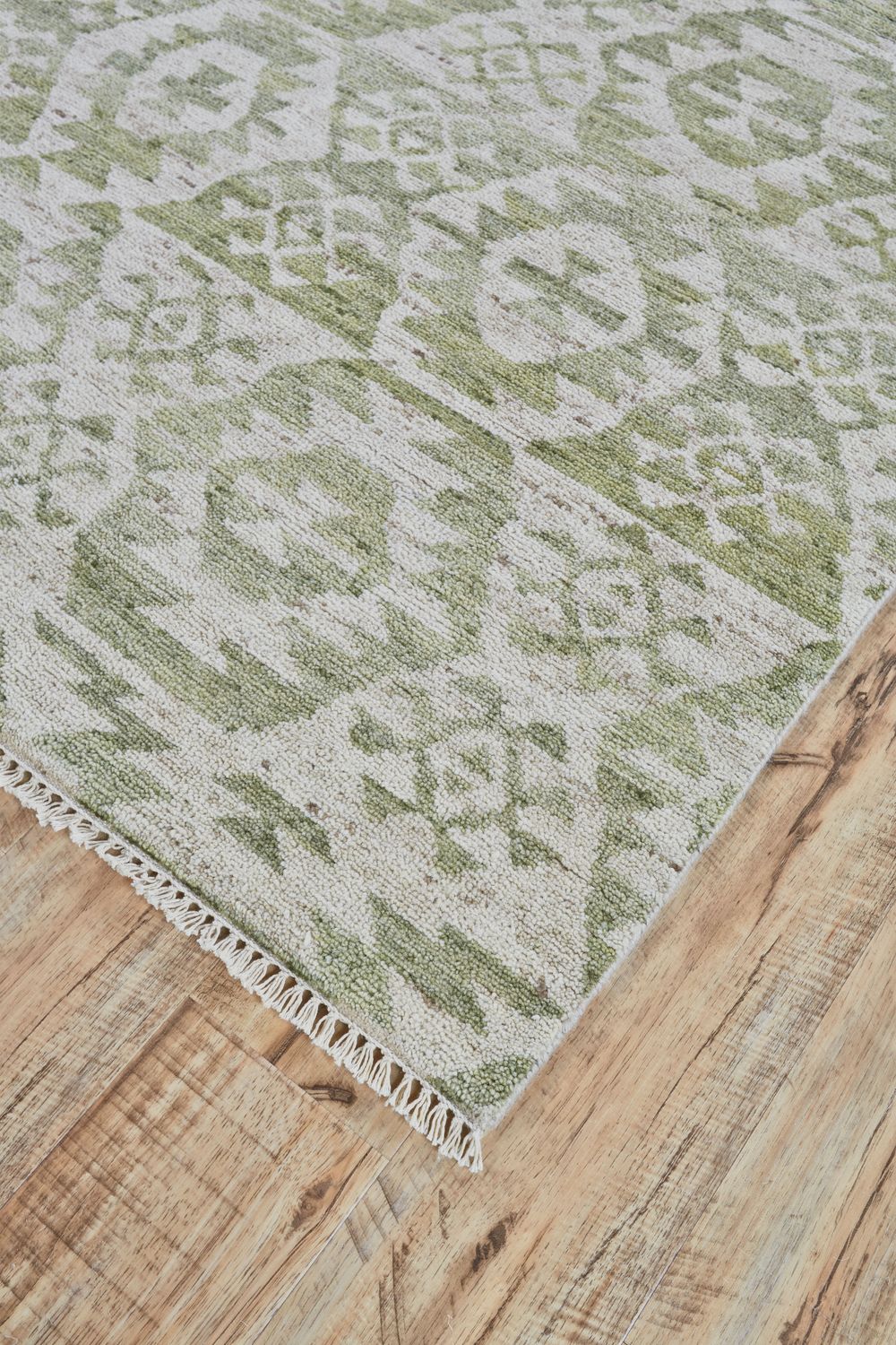 Shadan Hand Knotted Green and Ivory Rug by BD Fine