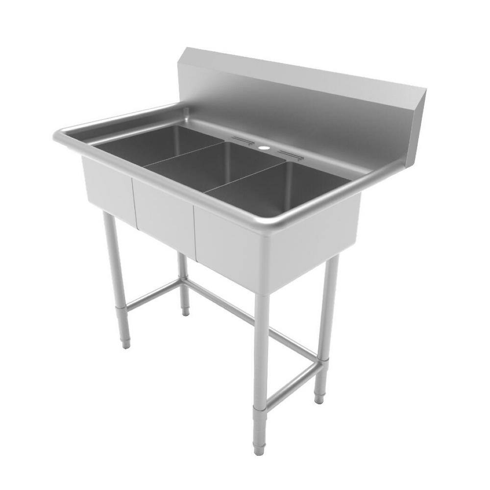 Glacier Bay All-in-One 38 in. Stainless Steel 3 Compartment Commercial Utility Kitchen Sink with Faucet U3824T