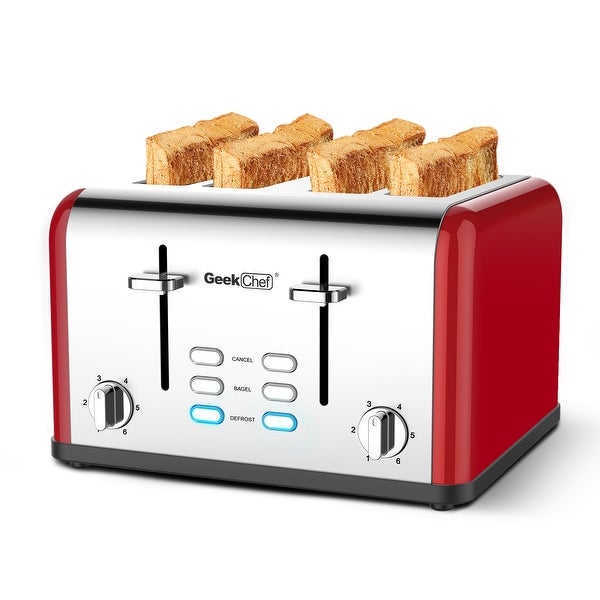 4 Slice toaster with 6 Bread Shade Settings， 4 Extra Wide Slots