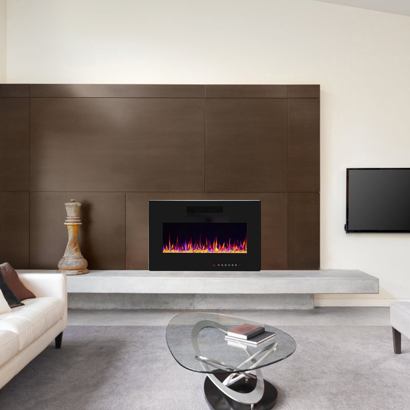 YUKOOL 30" Electric Fireplace Built-in and Wall Mount, Touch Screen, Remote