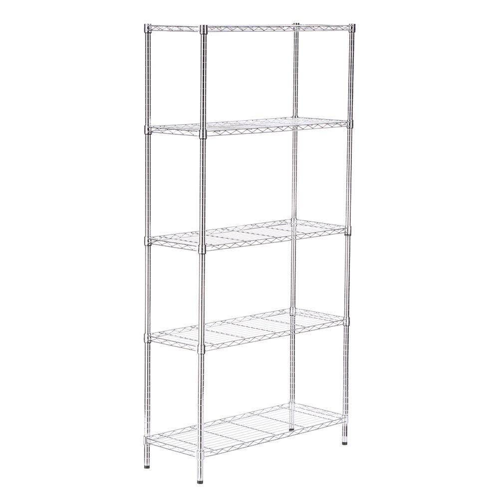 Honey-Can-Do Chrome 5-Tier Metal Wire Shelving Unit (14 in. W x 72 in. H x 36 in. D) SHF-01443