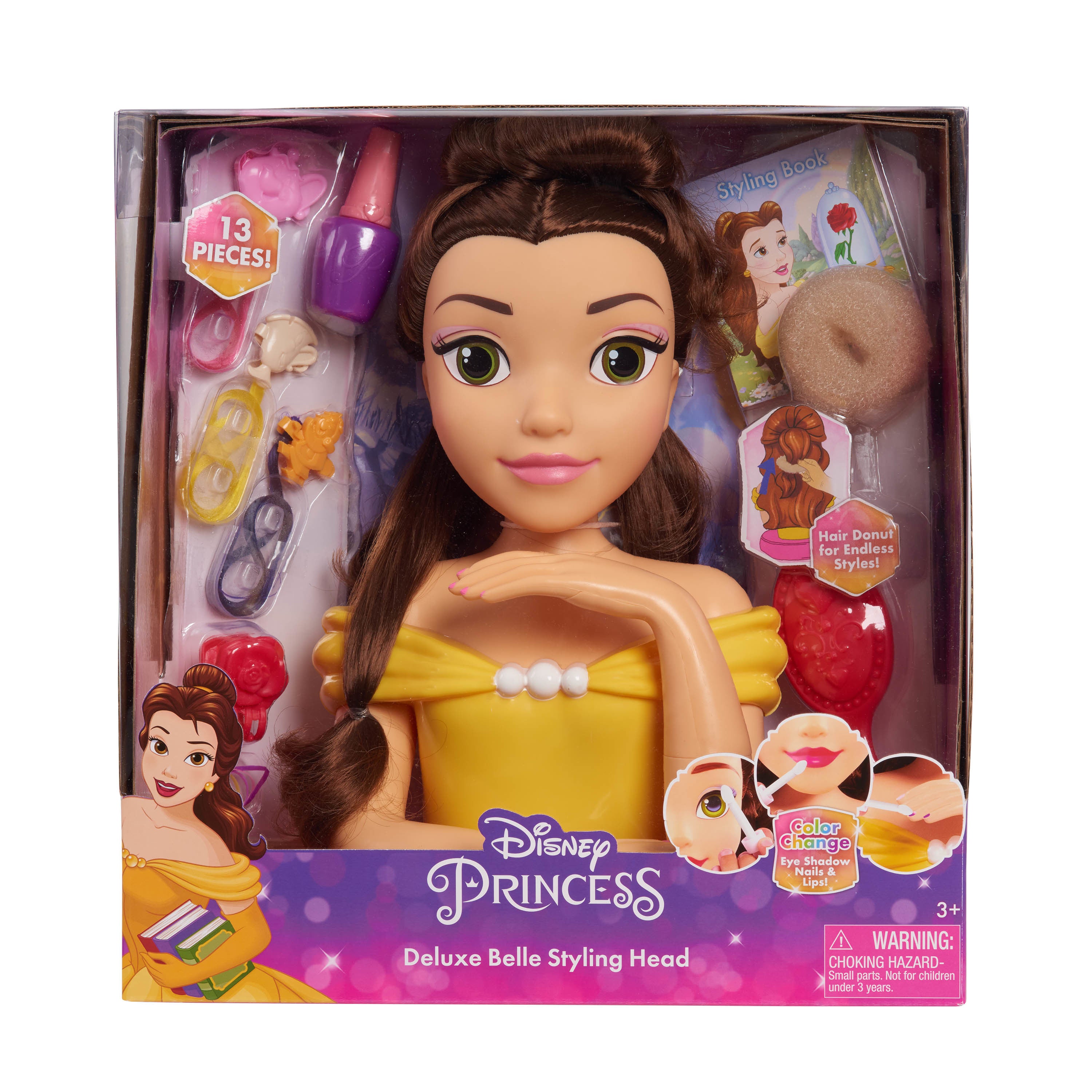 Disney Princess Deluxe Belle Styling Head, 13-pieces, Officially Licensed Kids Toys for Ages 3 Up, Gifts and Presents