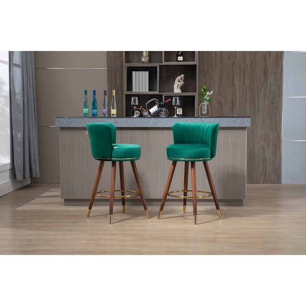 Retro Counter Height Bar Stools Set of 2， 360-degree Footrest， Ergonomic Backrest and Footstool， Easy to Assemble