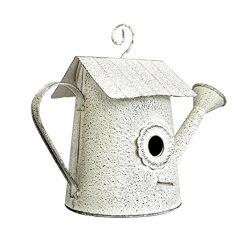 Rustic Metal Floral Pot Tin Birdhouse Water Kettle Shape Flower Shower Container Watering Can Home Garden Decor Flowers Bucket