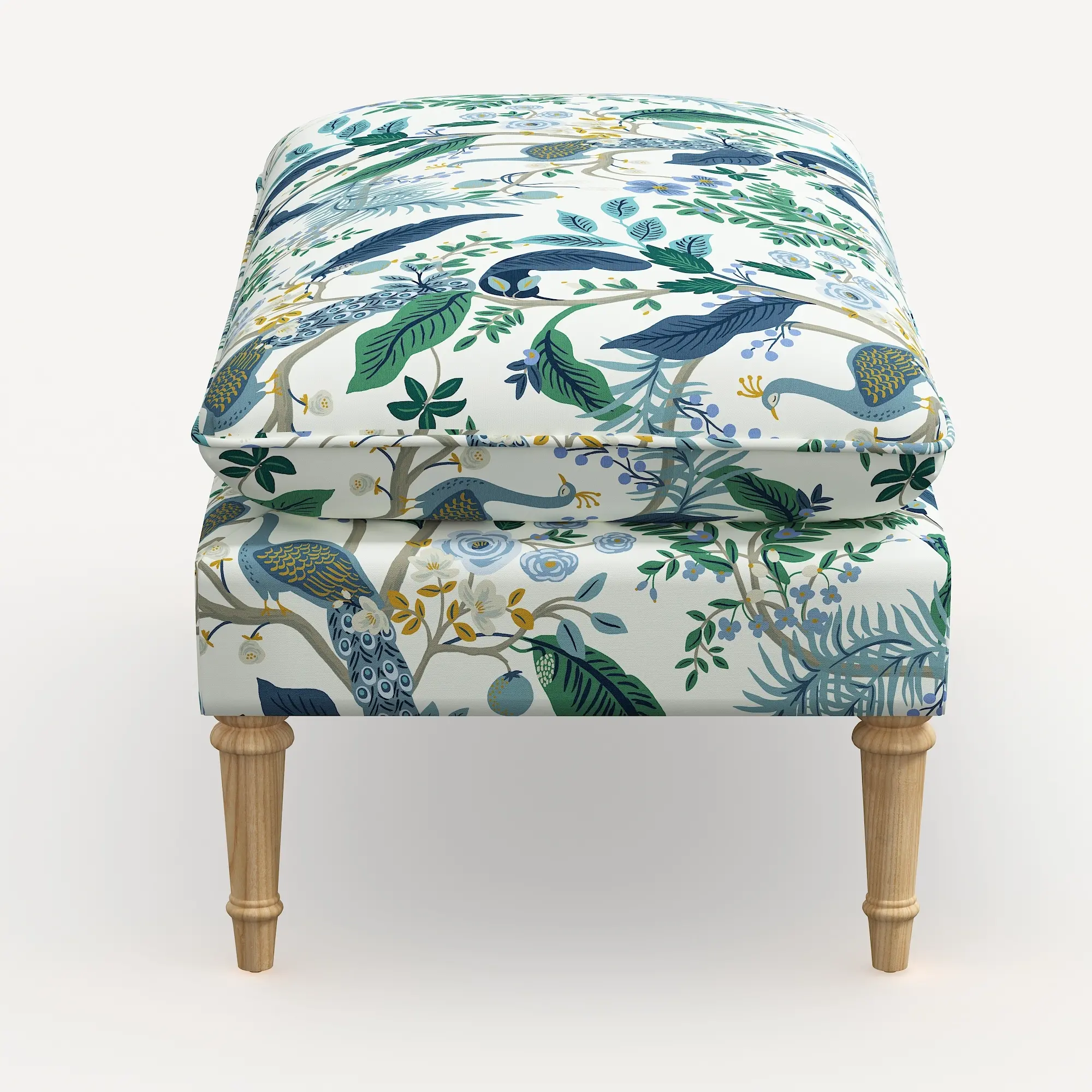 Rifle Paper Co. Flora Blue Peacock Pillowtop Bench