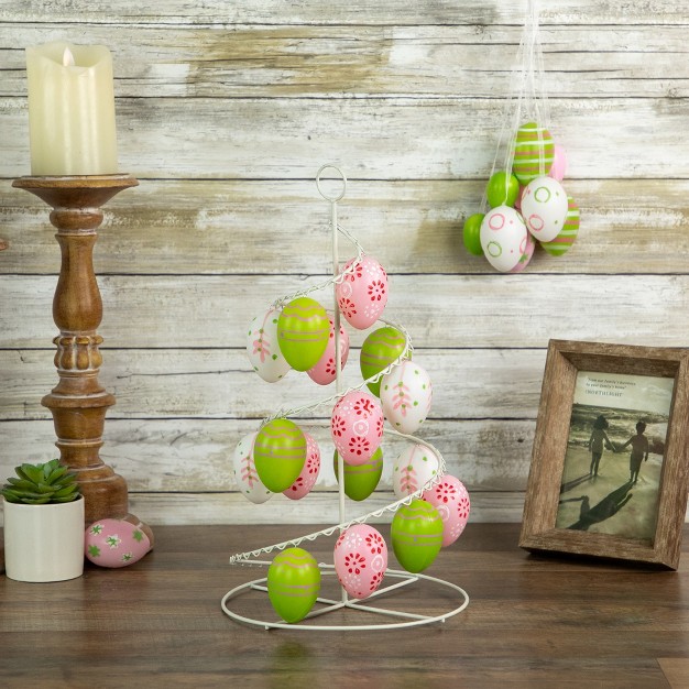 Floral Cut out Spring Easter Egg Tree Decoration Pink green