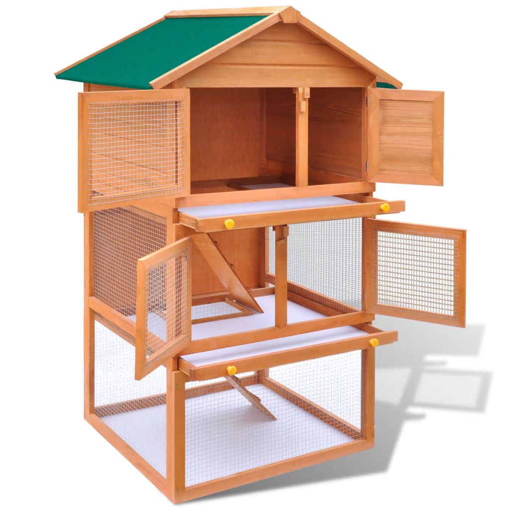 Outdoor Hutch Small Animal House Pet Cage 3 Layers Wood