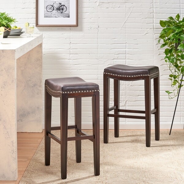 Tiffin Contemporary Studded Fabric Bar Stool (Set of 2) by Christopher Knight Home