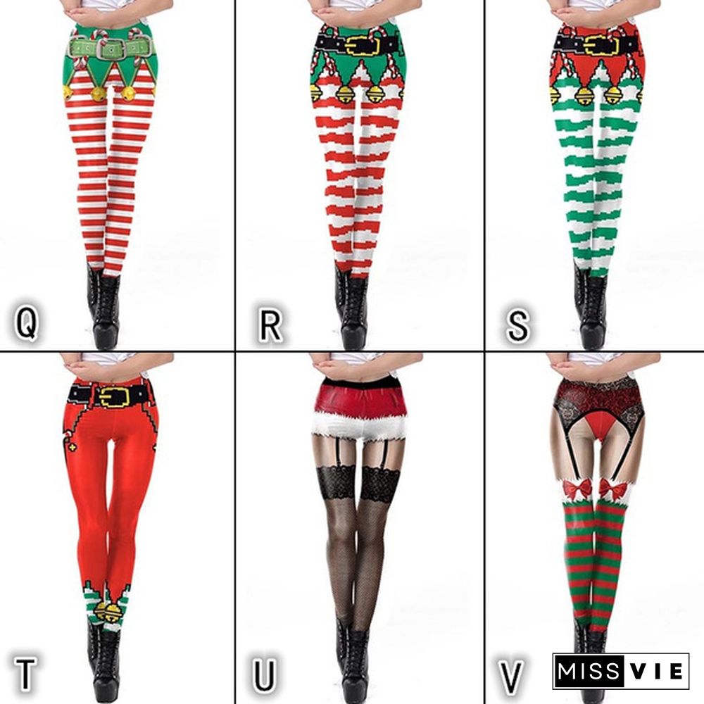 New Fashion Women's Christmas Leggings,Ladies Christmas Holiday Party Performance Leggings Christmas 3D Digital Printing Leggings Funny Xmas Tights Pants