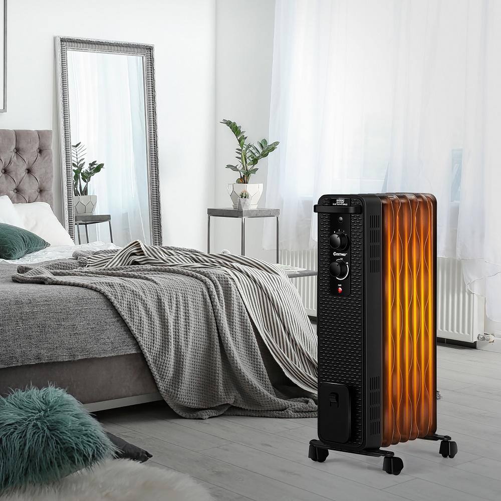 Costway 1500-Watt Electric Oil-Filled Radiant Space Heater with Adjustable Thermostat EP24918US-BK