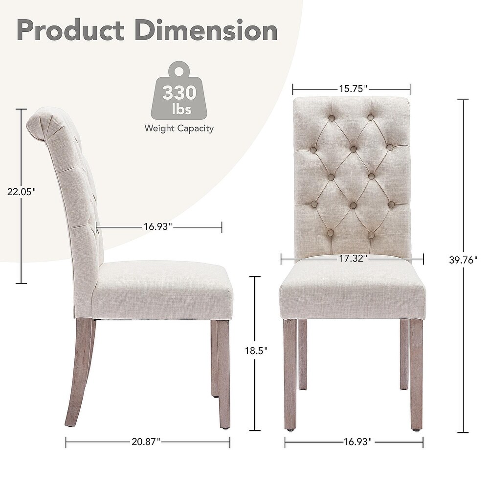 Tufted Dining Chairs Set of 2  Upholstered Fabric Dining Room Chairs with Wood Legs  Parsons Side Chairs with Button