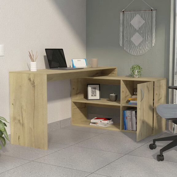 Lyncliff 1 Drawer 2 Shelf L Shaped Office Desk Lig...