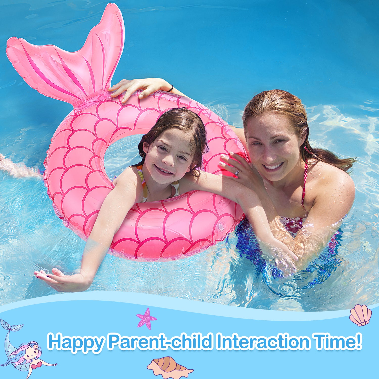 2 Pack Mermaid Pool Float for Kids, MoKo 23" Inflatable Mermaid Swimming Ring Floating Bed, Mermaid Tail Tubes Beach Pool Float for Child, Rose Gold & Blue