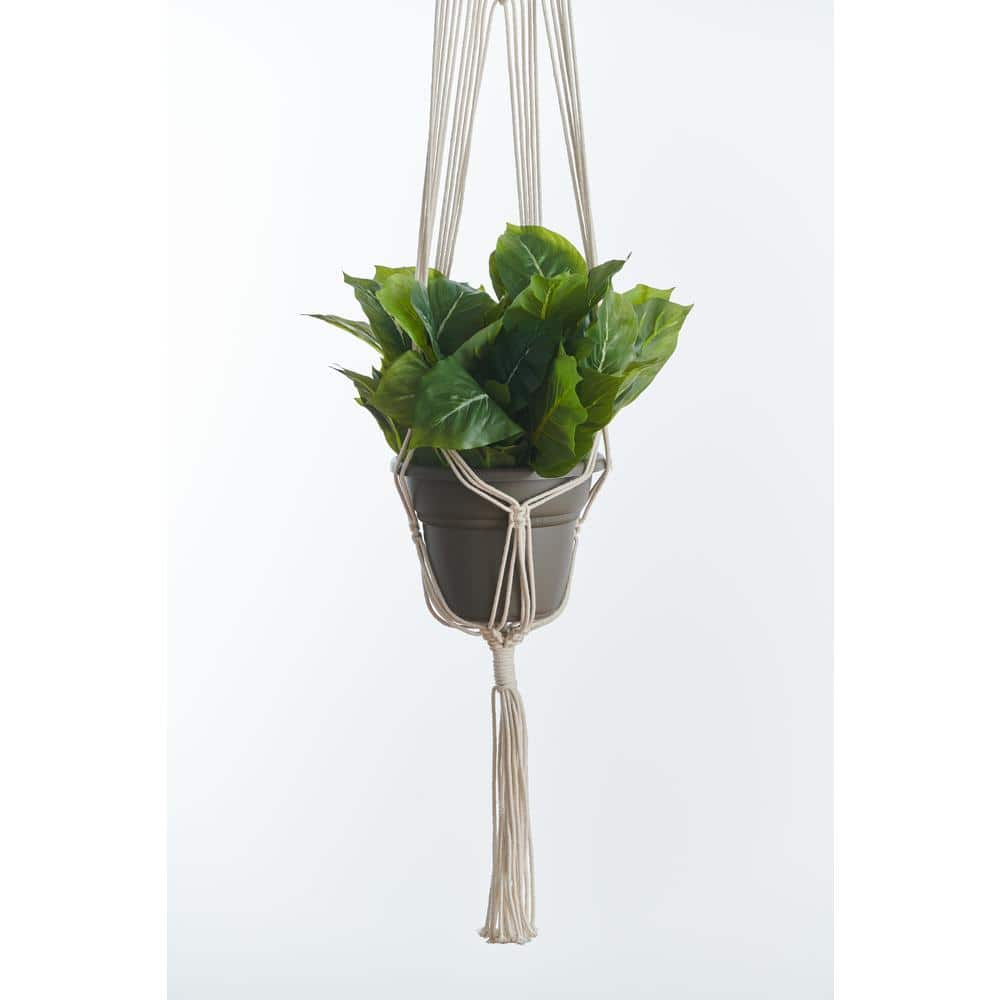 Primitive Planters 48 in. Ivory Woven Cotton Natural Macrame Plant Hammock 9284