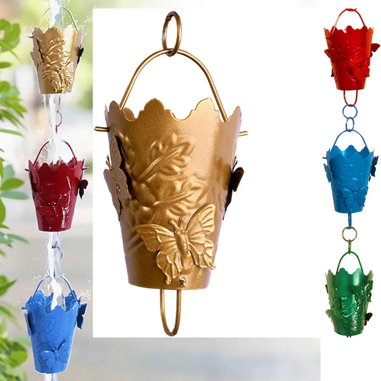 antique look big large monarch cast iron butterfly variety water rain chains chain downspouts gutter metal modern wind chimes