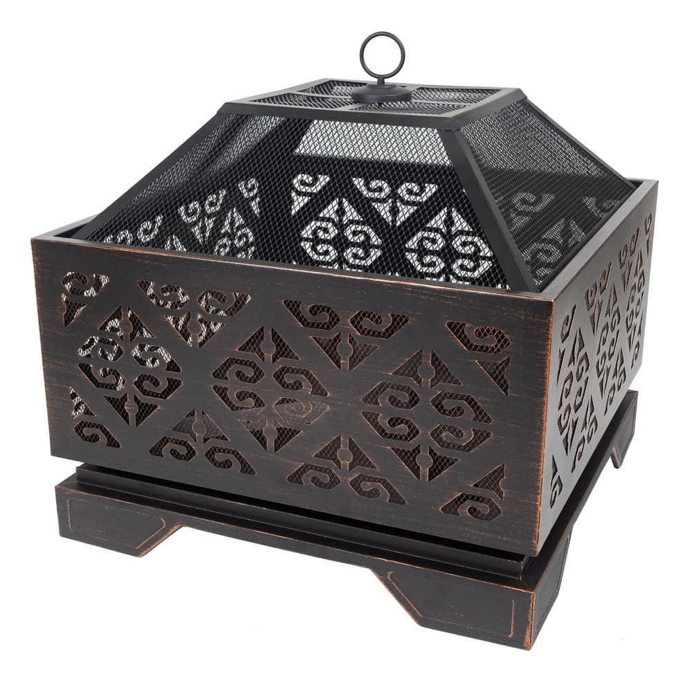 Pleasant Hearth Vienna 26 in W x 26 in H Square Steel Wood Burning Rubbed Bronze Fire Pit