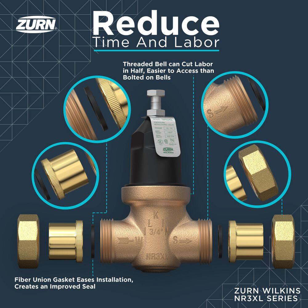 Zurn 2 in. NR3XL Pressure Reducing Valve Single Union Female x Female NPT Connection Lead Free 2-NR3XL