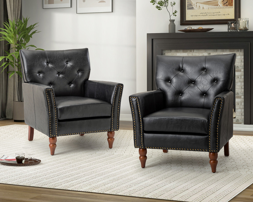 Vegan Leather Armchair With Nailhead Trim Set of 2   Contemporary   Armchairs And Accent Chairs   by Karat Home  Houzz