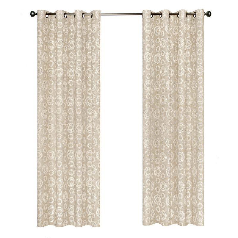 Kate Aurora Contemporary Woven Jacquard Modular Circles Grommet Top Single Window Curtain Panel